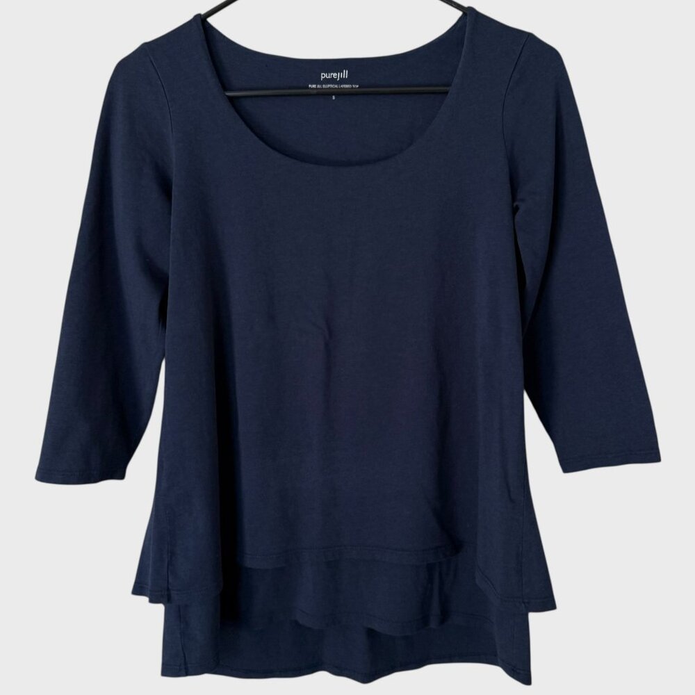 Pure J.Jill Elliptical Layered Top Blue Women's Size Small Scoop-Neck 3/4 Sleeve